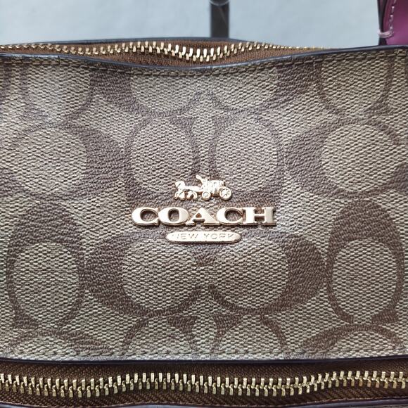 Coach Gallery Signature Brown Coated Leather Double Handles Tote Shoulder Bag - Picture 3 of 16